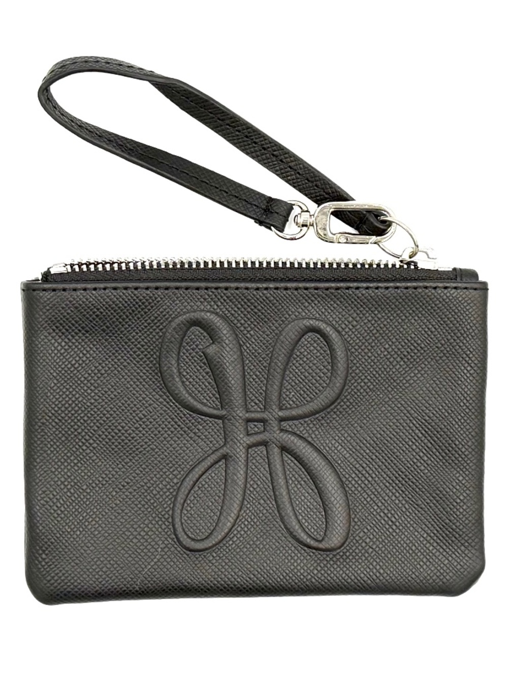 HOBO Black Embossed Logo Leather Wristlet Pouch Clutch